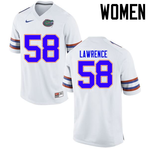 Women's NCAA Florida Gators Jahim Lawrence #58 Stitched Authentic Nike White College Football Jersey AOX3565NI